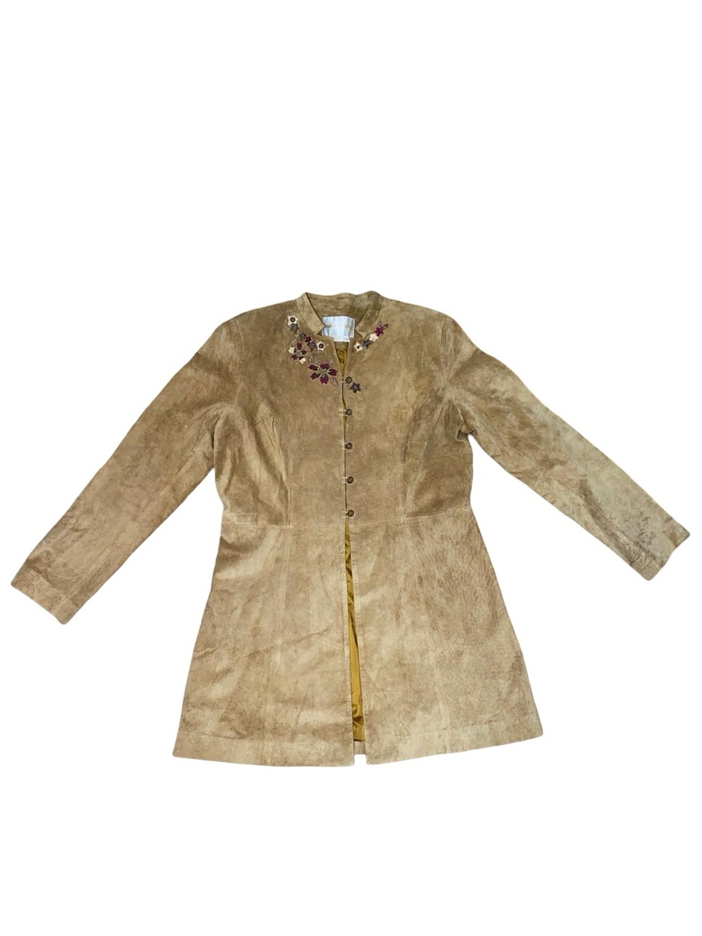 Margaret Godfrey Vintage Suede Leather Embroidered Jacket Size 14 Tan Floral